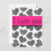 Carte Postale Je t'aime Coeurs de Doodle Noir et Blanc Modernes (Devant / Derrière)