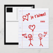 Carte Postale je t'aime croquis de cahier (Devant / Derrière)