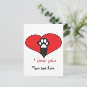 Carte Postale "Je t'aime" Empreinte de chat (Debout devant)