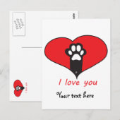 Carte Postale "Je t'aime" Empreinte de chat (Devant / Derrière)