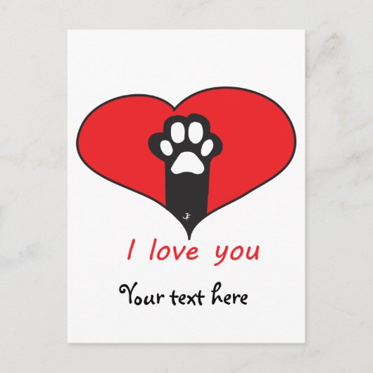 Carte Postale "Je t'aime" Empreinte de chat (Devant)
