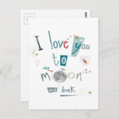 Carte Postale Je t'aime jusqu'à la lune et retour (Devant / Derrière)