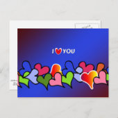 Carte Postale je t'aime, les coeurs, le design coloré (Devant / Derrière)