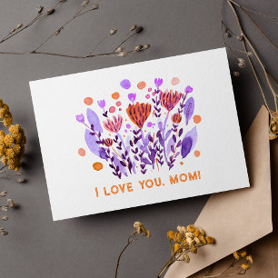 Carte Postale Je t'aime, maman Cute fleurs de doodles rétro Cart