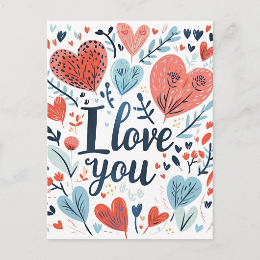 Carte Postale Je t'aime message coloré (Devant)