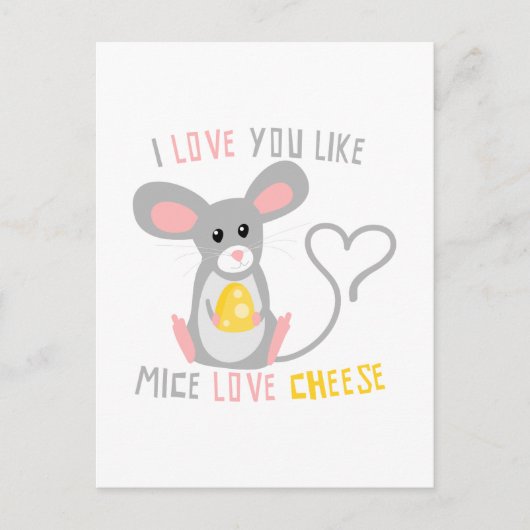 Carte Postale Je T'Aime Mice Love Fromage (Devant)