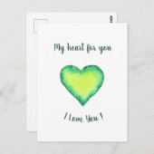 Carte Postale Je t'aime mignon Coeur Vert et Bleu Anniversaire (Devant / Derrière)