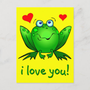 Carte Postale Je T'Aime Mignonne Cartoon Coeurs Grenouille Jaune