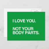 CARTE POSTALE JE T'AIME PAS VOS PIÈCES DU CORPS (Devant / Derrière)