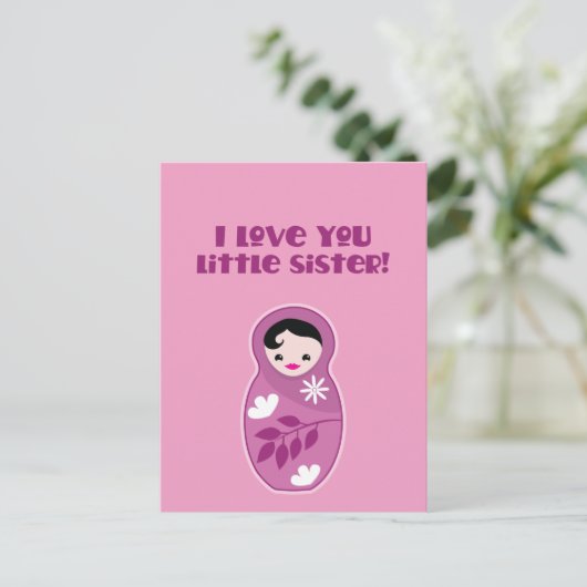 Carte Postale Je t'aime petite soeur ! Poupée babushka ! (Debout devant)