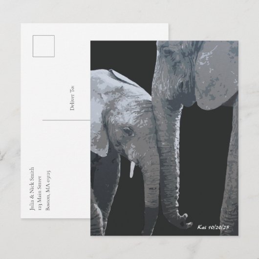 Carte Postale Je t'aime plus, éléphant Original Art (Devant / Derrière)