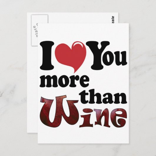 Carte Postale Je T'Aime Plus Que Le Vin (Devant / Derrière)