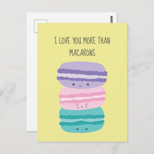 Carte Postale Je t'aime plus que Macarons Kawaii Pastel Cute (Devant / Derrière)