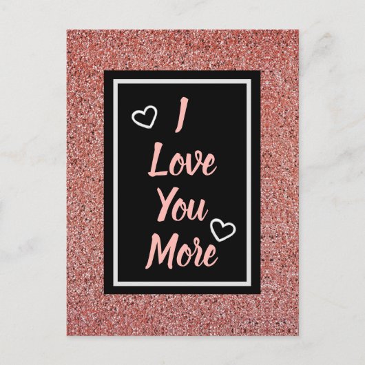 Carte Postale Je t'aime Plus Rose Rose Parties scintillant or (Devant)