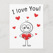 Carte Postale Je t'aime Stick Figure Cœurs Mignons (Devant)