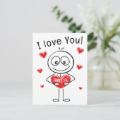 Carte Postale Je t'aime Stick Figure Cœurs Mignons Nom (Debout devant)