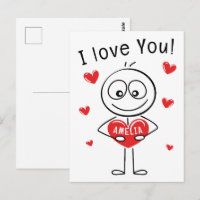 Je t'aime Stick Figure Cœurs Mignons Nom