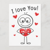 Carte Postale Je t'aime Stick Figure Cœurs Mignons Nom (Devant)