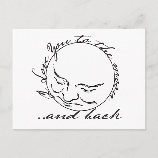 Carte Postale Je t'aime sur la Lune et le dos (Devant)