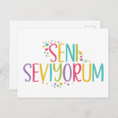 Carte Postale Je t'aime Turc Seni Seviyorum arc-en-ciel (Devant / Derrière)