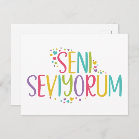 Carte Postale Je t'aime Turc Seni Seviyorum arc-en-ciel (Devant / Derrière)