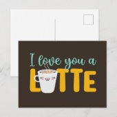 Carte Postale Je t'aime Un Latte Cute Pun Drôle Saint Valentin (Devant / Derrière)