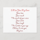 Carte Postale Je te manque, mon poème d'amour rouge sur rouge (Devant)