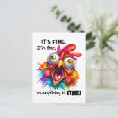 Carte Postale Je vais bien, tout est FINE Drôle poulet (Debout devant)