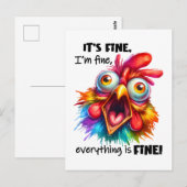 Carte Postale Je vais bien, tout est FINE Drôle poulet (Devant / Derrière)