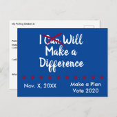Carte Postale Je vais faire une différence dans le rappel de vot (Devant / Derrière)