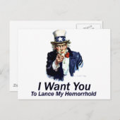 Carte Postale Je Veux Que Vous : Pour Lancer Mon Hemorrhoid (Devant / Derrière)
