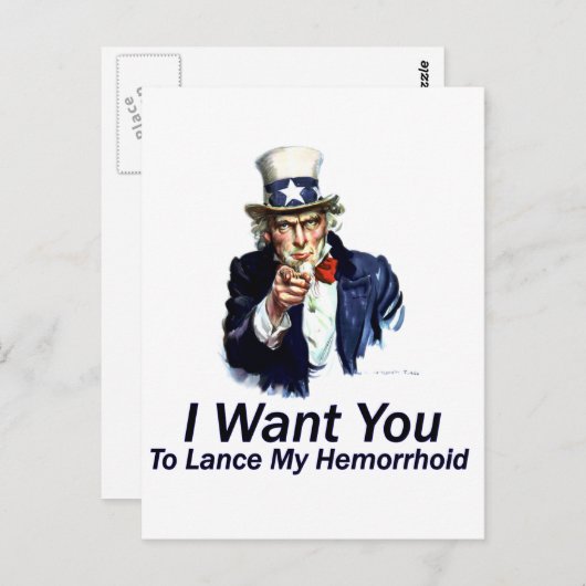 Carte Postale Je Veux Que Vous : Pour Lancer Mon Hemorrhoid (Devant / Derrière)