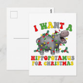 Carte Postale Je Veux Un Hippopotame Pour Noël Funny Retro (Devant / Derrière)