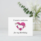 Carte Postale Je veux une licorne pour mon anniversaire (Debout devant)