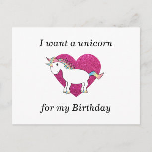 Carte Postale Je veux une licorne pour mon anniversaire