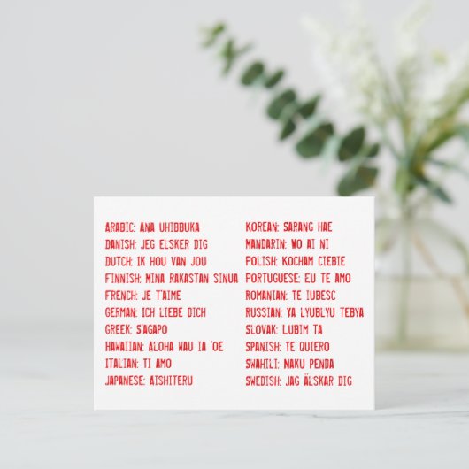 Carte Postale Je vous aime dans 20 langues différentes (Debout devant)