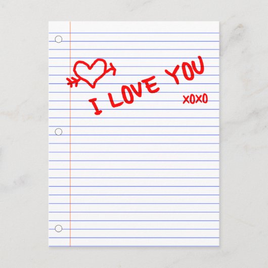 Carte Postale je vous aime : papier carnet (Devant)