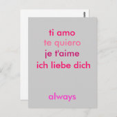 Carte Postale Je vous aime ... peu importe la langue (Devant / Derrière)