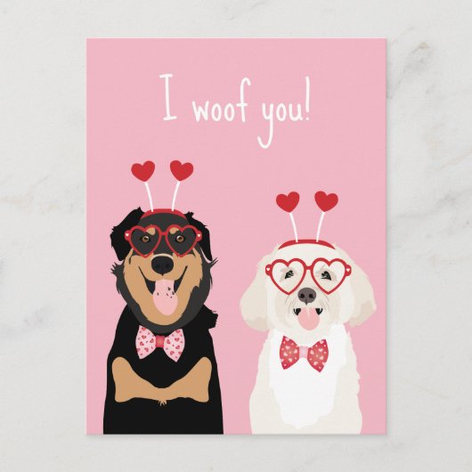 Carte Postale Je Vous Aime Toutou Saint-Valentin Chien Rottweile (Devant)