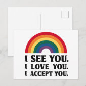 Carte Postale Je Vous Vois Je Vous Aime Je Vous Accepte LGBTQ (Devant / Derrière)