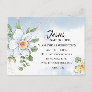 Carte Postale Jean 11:25 Verse Bible Fleurs de printemps Pâques