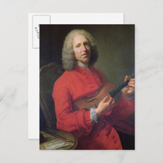 Carte Postale Jean-Philippe Rameau avec un violon (Devant / Derrière)