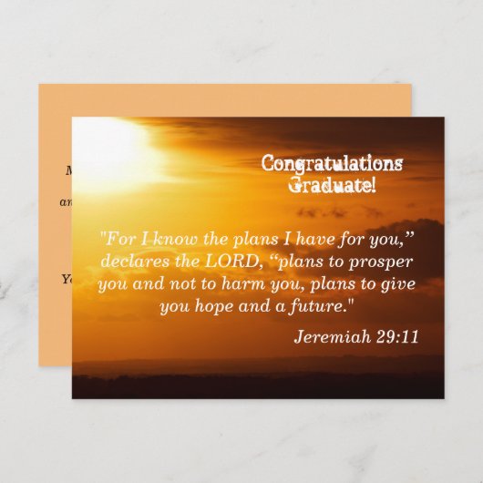 Carte Postale Jeremiah 29:11 Félicitations Diplômé (Devant / Derrière)