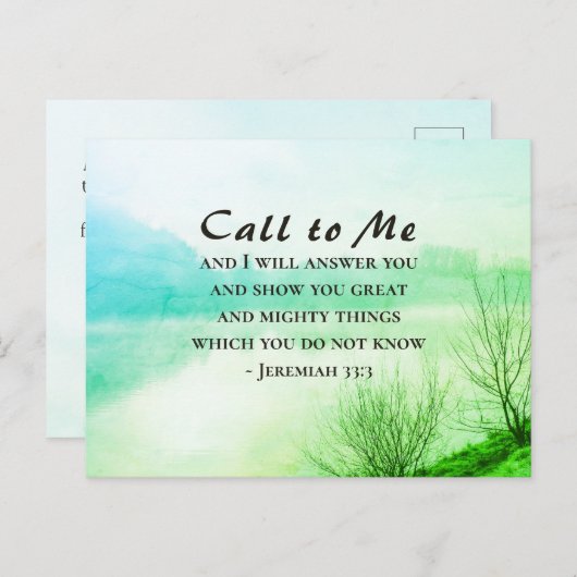 Carte Postale Jérémie 33:3 Appelle-Moi et Je Te Répondrai (Devant / Derrière)