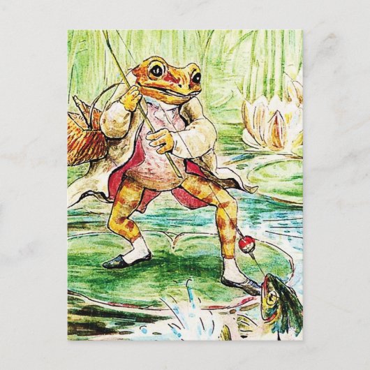 Carte Postale "Jeremy Fisher attrape un poisson" par Beatrix Pot (Devant)