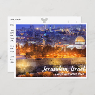 Carte Postale Jérusalem Israël avec Dôme du Rocher à la nuit