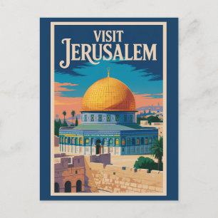 Carte Postale Jérusalem Israël Illustration Voyage Art Vintage