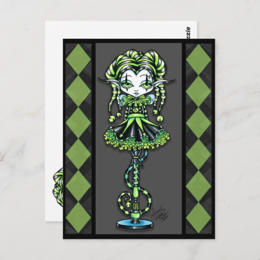 Carte Postale Jester Fae Jester Stick Arlequin Pix (Devant / Derrière)