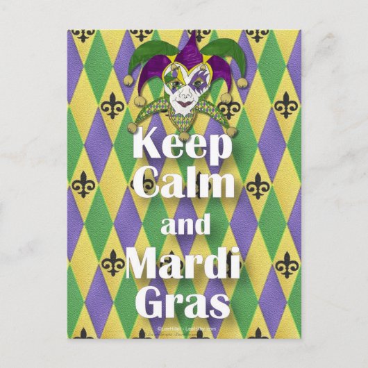 Carte Postale Jester Mask Keep Calm and Mardi Gras (Devant)