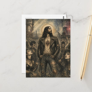 Carte Postale Jésus à la fête gothique punk rock